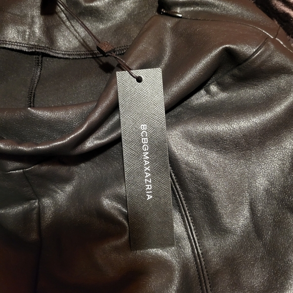 BCBG MaxAzria Faux Leather Black Pants Wide Leg Flair Size Medium Side Zipper - Picture 9 of 11
